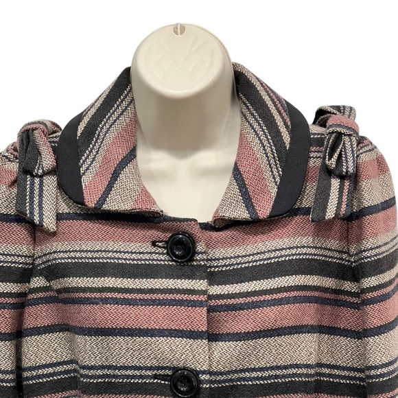Anthropologie Elevenses Pattern Maker Striped Peacoat Shoulder Bows Size 6 - Picture 3 of 9